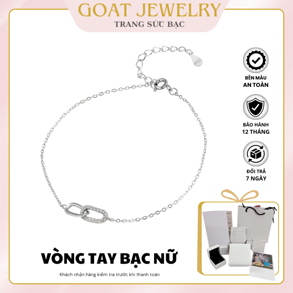 Vòng Tay Nữ Bạc S925 Goat Jewelry Bracelet Mặt Đôi Đính Đá Tình Yêu Bạc S925 Trang Sức Cao Cấp