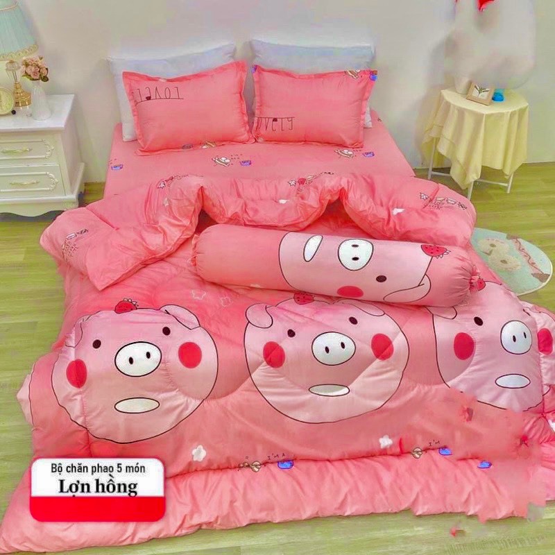 Sét 5 Món Ga Gối Chăn Phao Cotton. Chăn Sẵn Ruột Bông Trắng Kháng Khuẩn,Mẫu Xinh
