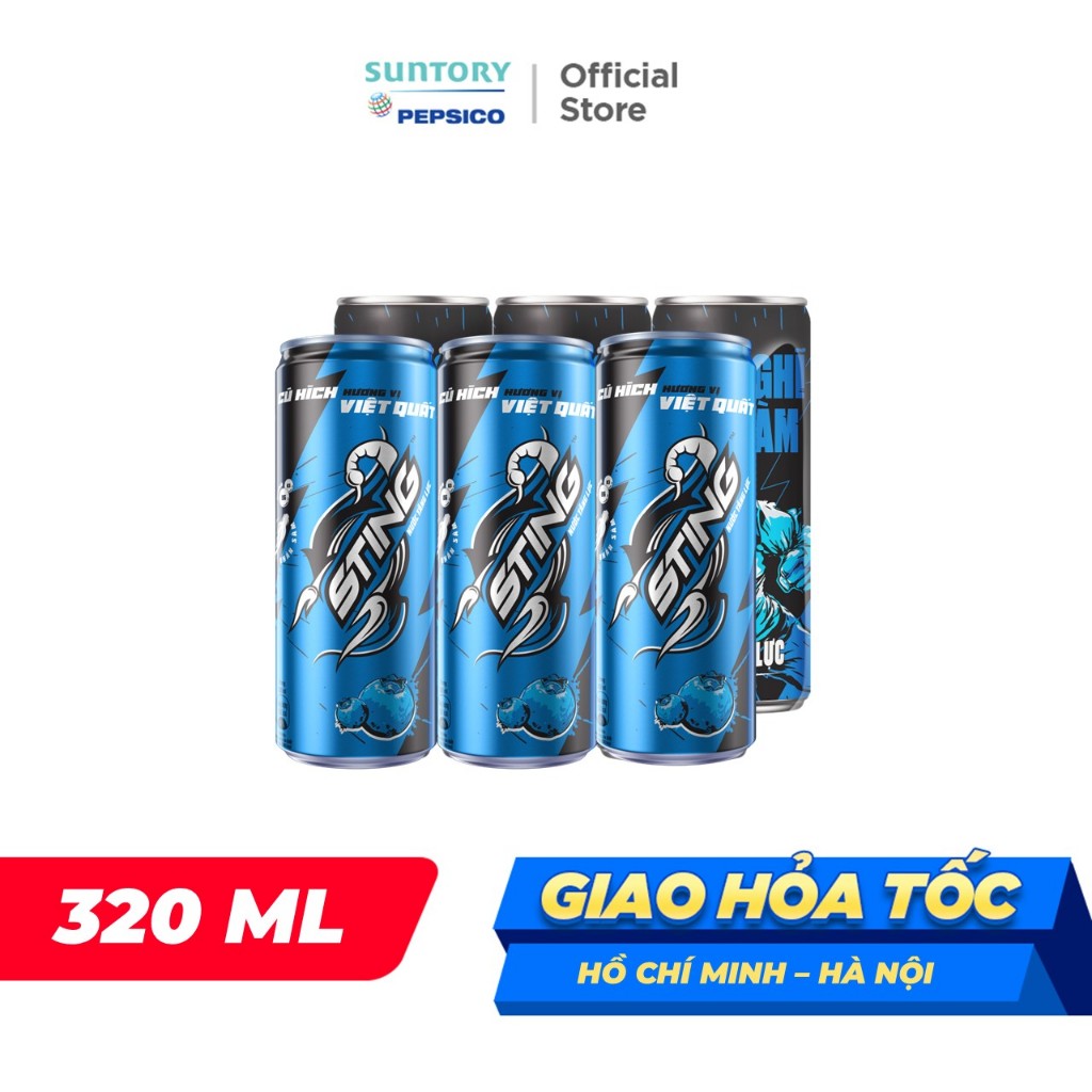 Lốc 6 Lon Nước Tăng Lực Sting Xanh Việt Quất (320ml/lốc)