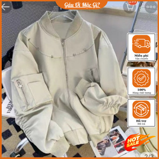  Áo Khoác Bomber Cổ Cao Đính Vòng Ngôi Sao Khoá Chất Gió Kaki Dày Dặn Ấm Áp 