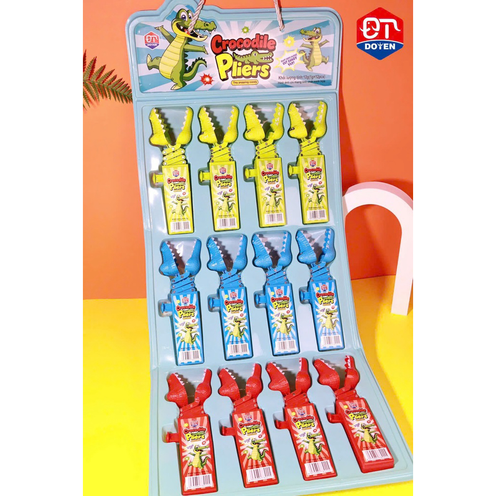 Vỉ 12 chiếc kẹo cá sấu đớp siêu hay cho bé, đồ chơi cá sấu đớp kèm kẹo nổ siêu hot
