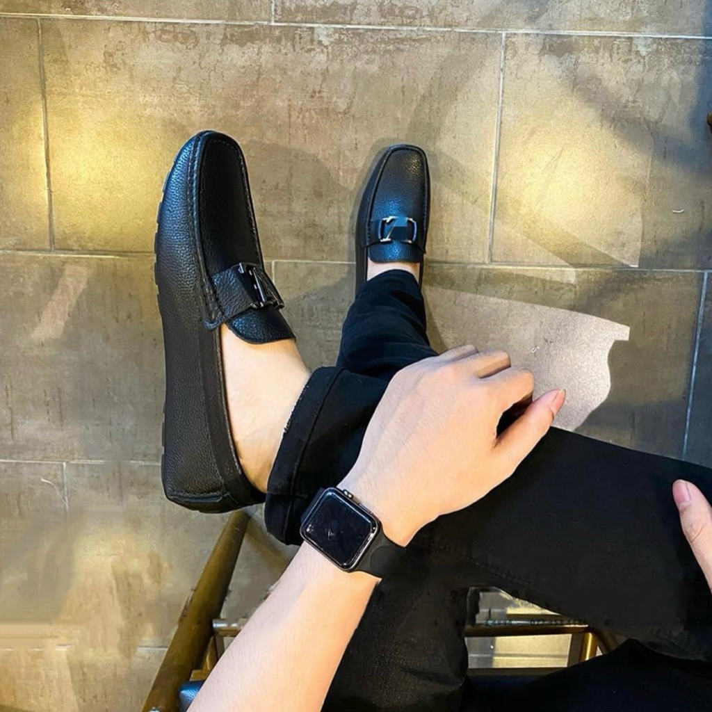 [Size 44] Giày moca nam da bò màu đen huyền thoại bản đẹp (ảnh khách thử  tại shop)