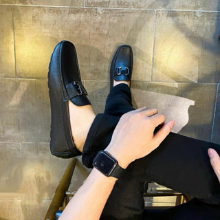 [Size 44] Giày moca nam da bò màu đen huyền thoại bản đẹp (ảnh khách thử  tại shop)