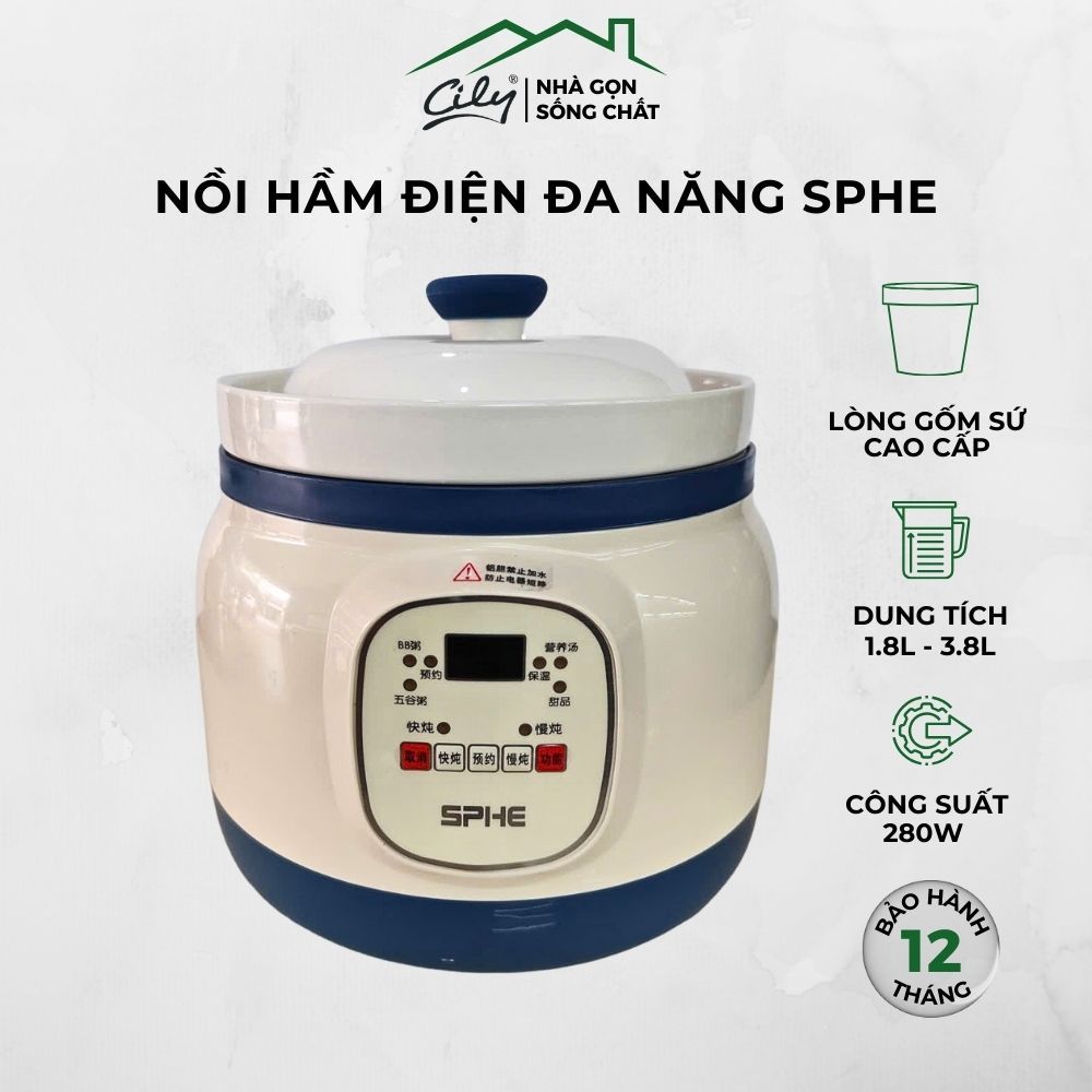 Nồi Nấu Chậm SPHE – Nồi Hầm Điện Đa Năng - Hẹn Giờ - Ủ Ấm  Lòng Gốm Sứ Cao Cấp – Dung Tích 1.8L/3.8L – Bảo Hành 12 Tháng