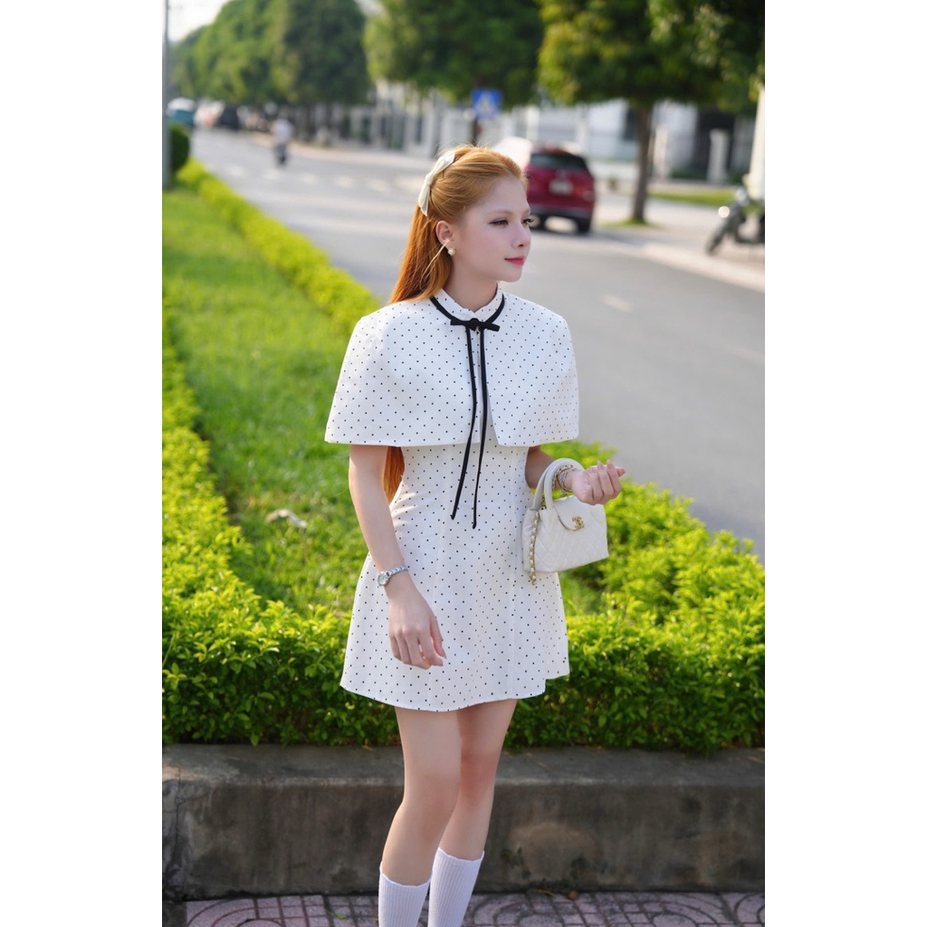set váy chấm bi She Cini thiết kế phong cách tiểu thư , sang trọng OLEO