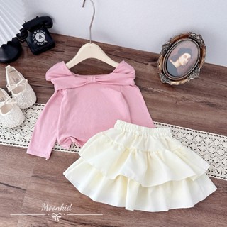 Đồ bộ bé gái, sét đồ bé gái, gồm áo trễ vai phối chân váy bèo tầng lượn sóng sang chảnh cho bé từ 10-30kg Anna Kids