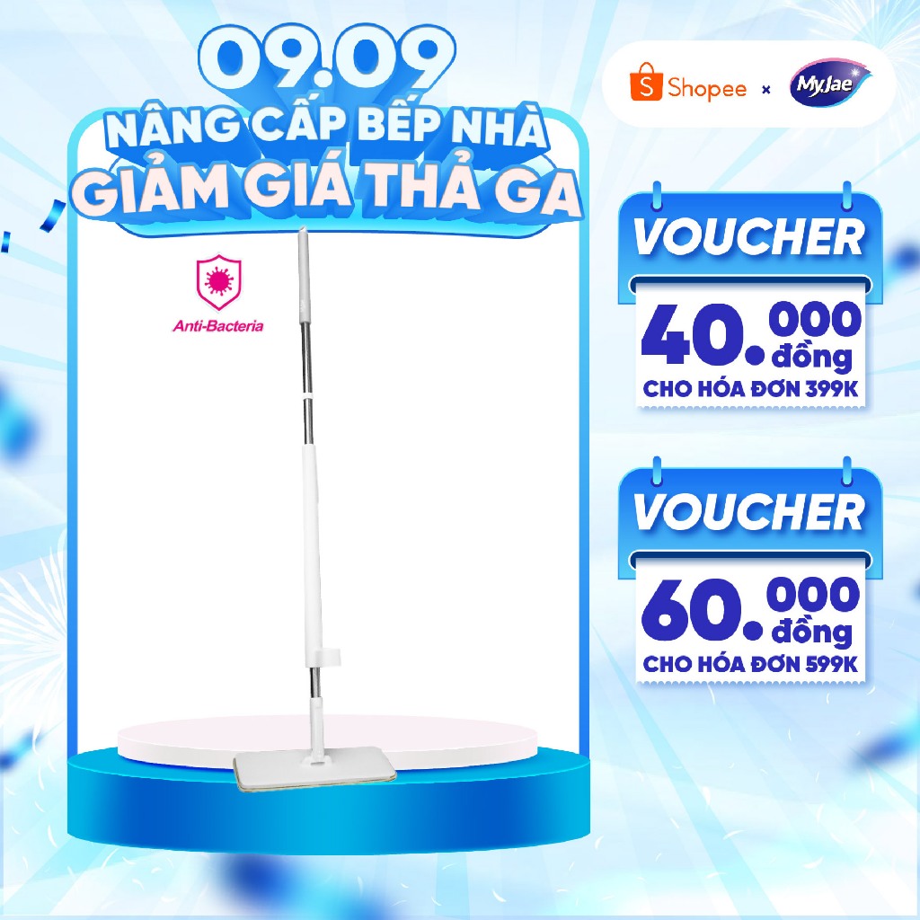 Cây Lau Nhà MyJae Đài Loan Sợi Microfiber Tự Vắt Kháng Khuẩn Ag+ 120cm