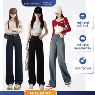  Quần Jean Ống Rộng Nữ Lưng Cao Dáng Suông ZABI dài 98cm phong cách năng động trẻ trung QD026 