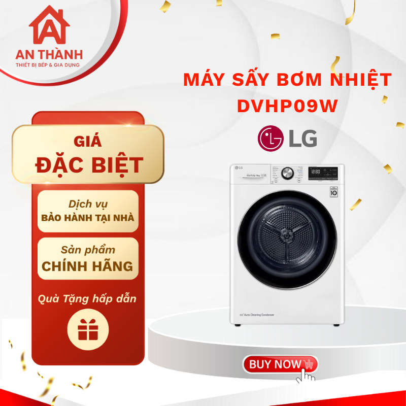 Máy Sấy Quần Áo LG DVHP09W Công Nghệ Heat Pump Giúp Tiết Kiệm Điện, Sấy Nhanh, Êm Ái