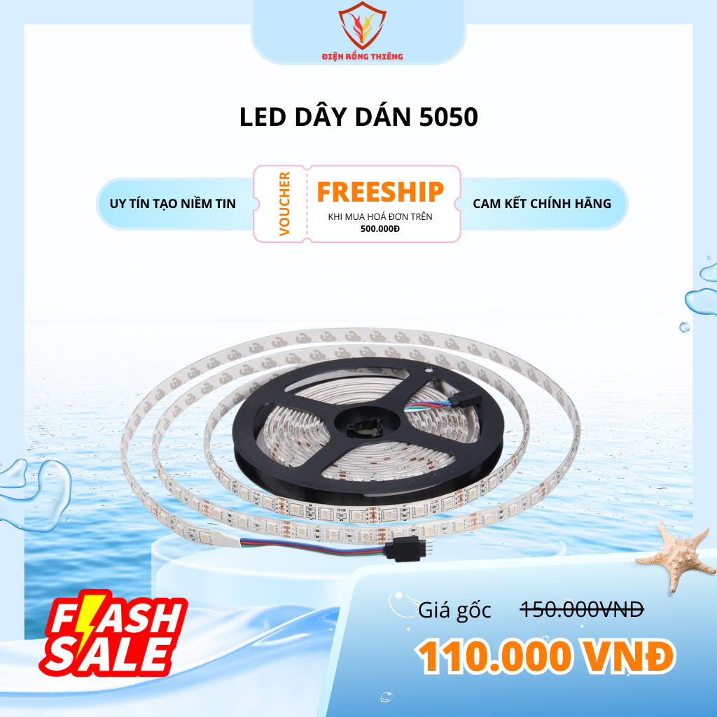 Led Dây Dán 5050 – Cuộn 5M Điện 12V, Siêu Sáng Trang Trí Nhà Cửa