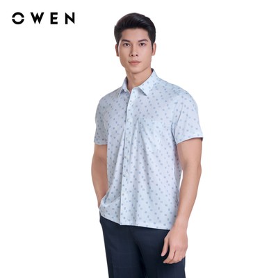 OWEN - Áo sơ mi ngắn tay Body Fit AB250035NT màu Trắng chất liệu Viscose-Polyester-Spandex