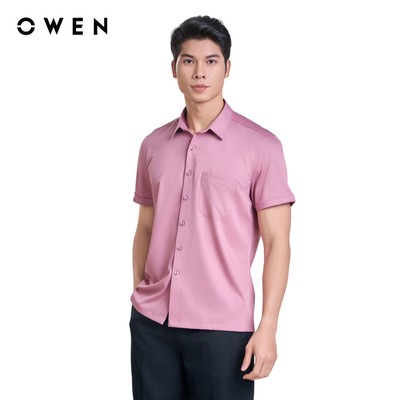 OWEN - Áo sơ mi ngắn tay Body Fit AB250083NT màu Hồng đậm chất liệu Viscose-Polyester-Spandex