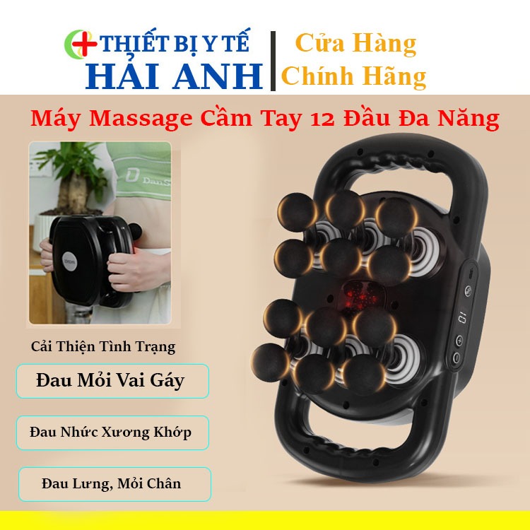 Máy Massage Toàn Thân Cầm Tay 12 Đầu, Máy Mát Xa Đấm Lưng 12 Đầu Rung Tần Số Cao 9 Cường Độ