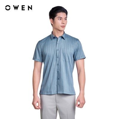 OWEN - Áo sơ mi ngắn tay Body Fit AB250089NT màu Xanh đậm chất liệu Polyester-Viscose-Spandex