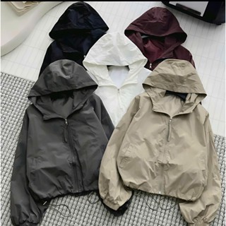  Áo Khoác Gió Trơn Nhăn 2 Lớp  Có Mũ  Form rộng Cho Nữ 