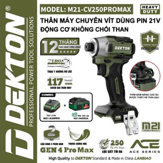 Máy Chuyên Vít Pin DEKTON Gen 4 M21-CV250PROMAX, Không chổi than 250Nm, 4 Tốc độ, Trục T không rơ lắc