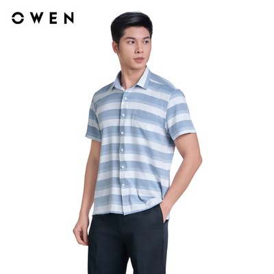 OWEN - Áo sơ mi ngắn tay Body Fit AB250114NT màu Xanh chất liệu Polyester Nano