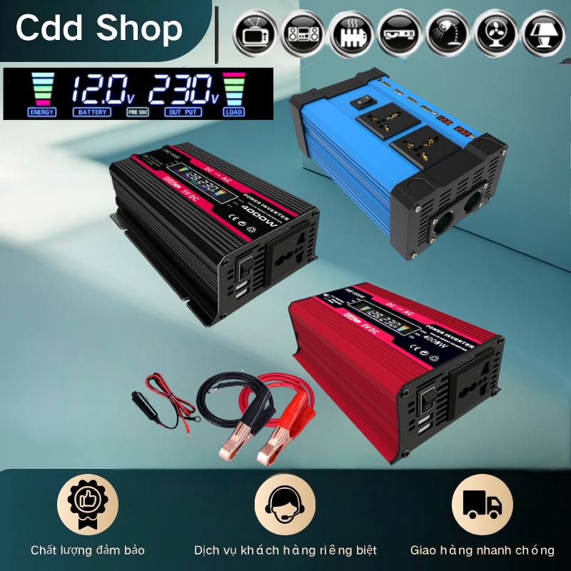 Pure Sine Wave Car Power Inverter DC 12V to AC 220V 110V Voltage Transformer Dual USB Power Socket C