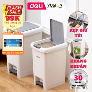 Thùng rác đạp chân kèm TÚI RÁC hình chữ nhật 10,15L Deli Thùng rác có nắp đậy chống mùi sọt rác để phòng khách phòng ngủ