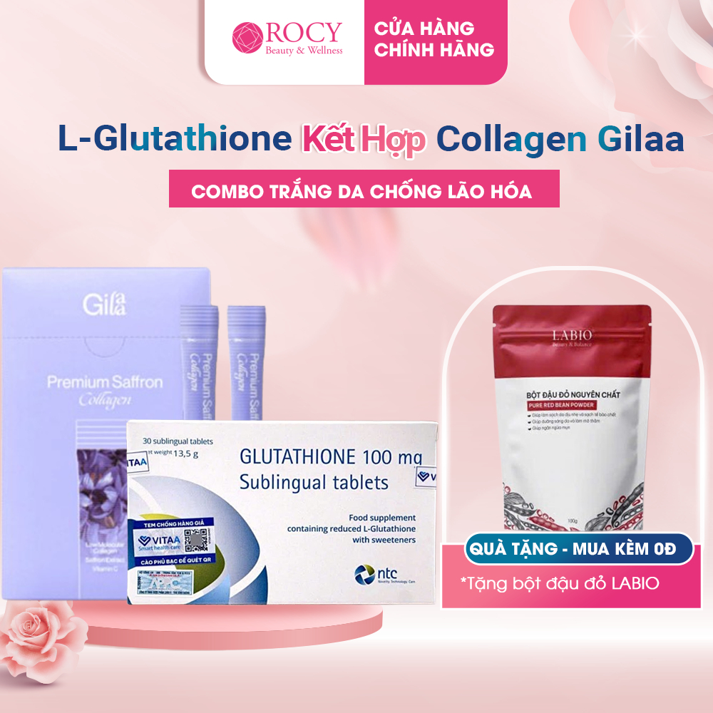 [ COMBO TRẮNG DA CHỐNG LÃO HÓA ] Viên Ngậm Trắng Da Glutathion Và Bột Uống Collagen Saffron Cao Cấp 