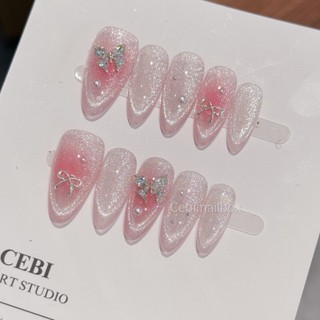  Nailbox thiết kế C853 thạch hồng mắt mèo ombre đính đá nơ sang chảnh cebi.nailbox 