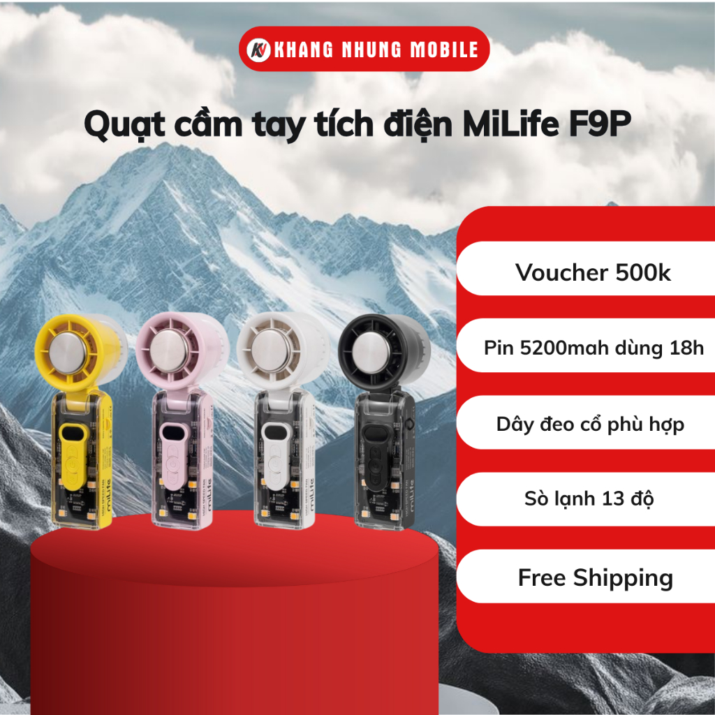Quạt cầm tay băng lạnh100 cấp độ gió miLife F9P /F1/ F2P/ F3P/ F10 - Khang Nhung Mobile