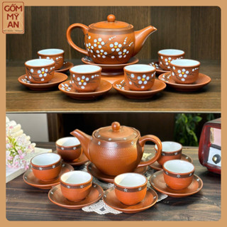  Bộ ấm trà chuẩn Gốm sứ Bát Tràng men nâu đỏ họa tiết hoa mai trắng giữ nhiệt tốt an toàn khi sử dụng 