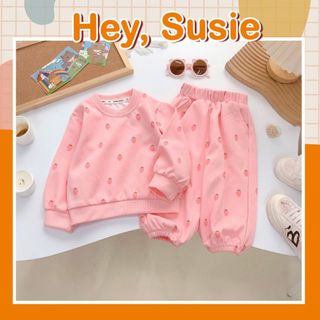  Bộ Đồ Bé Gái Áo Dâu Hồng Quần Bo Gấu Size 8-23kg Hey Susie S6487 