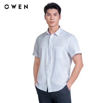 OWEN - Áo sơ mi ngắn tay Regular Fit AR250110NT màu Trắng chất liệu Polyester Nano