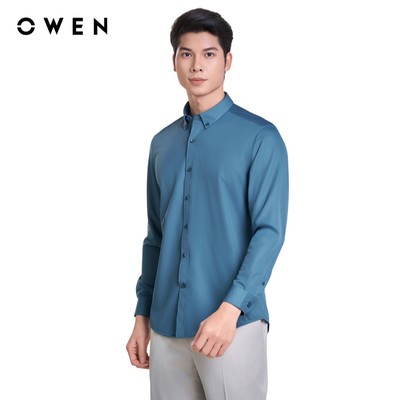 Owen - Áo sơ mi dài tay Slim Fit AS240609D màu Xanh cổ vịt chất liệu Polyester