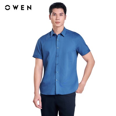 OWEN - Áo sơ mi ngắn tay Slim Fit AS250039N màu Xanh tím than chất liệu Viscose-Polyester