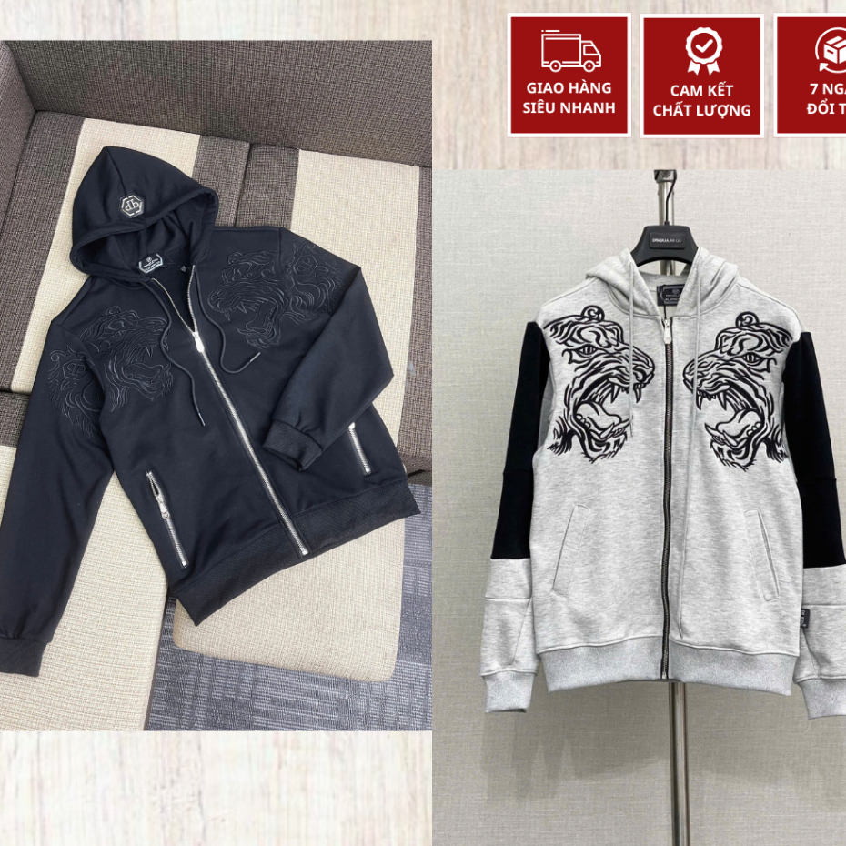 HOT- Áo Khoác Hoodie Nam Philipp Plein Thêu Hổ Ngực Áo Siêu Nét - Áo Khoác Hoodie Nam Nữ Philipp Ple