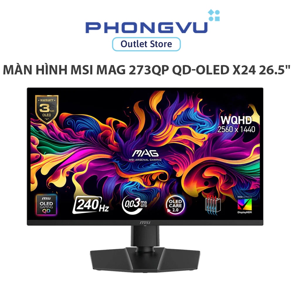 Màn hình Msi MAG 273QP QD-OLED X24 26.5" (QHD (2K) 2560 x 1440/ OLED/ 240Hz/ 0.03 ms) - Bảo hành 36 