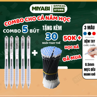 [ RẺ VÔ ĐỊCH ] COMBO 5 bút bi nước + 30 ngòi bút gel có đệm tay mực nhanh khô giá rẻ