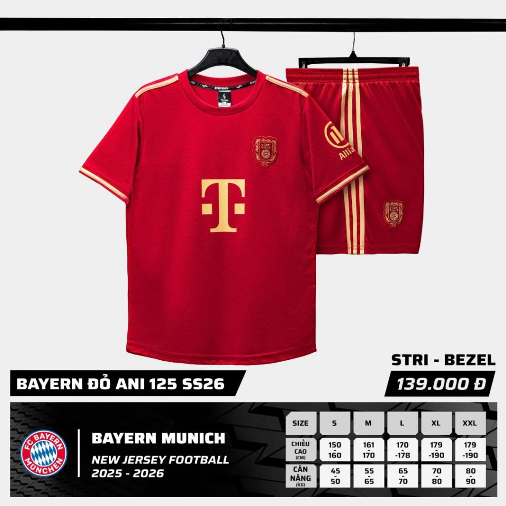Bayern Munich kỷ niệm 125 năm, quần áo bóng đá in tên số, in nhiệt không bong tróc, mực in sắc nét ,