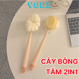  Bông Tắm Tạo Bọt 2 Mặt Có Cán Dài Cây Bàn Chải Chà Lưng 2in1 Tẩy Tế Bào Chết Toàn Thân # 