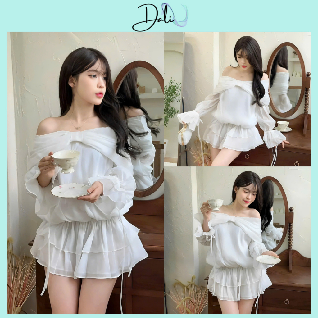 Váy Trễ Vai Phối Vạt Nơ Chất Liệu Tơ Xốp Nhún Hông Dáng Xòe Tặng Kèm Quần Trong | BigBuy360 - bigbuy360.vn