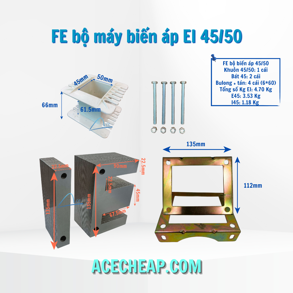 Fe bộ máy biến áp EI 45/50