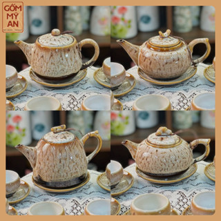  Bộ ấm chén uống trà Gốm sứ Bát Tràng men hoa biến màu Hổ Phách cao cấp an toàn khi sử dụng 