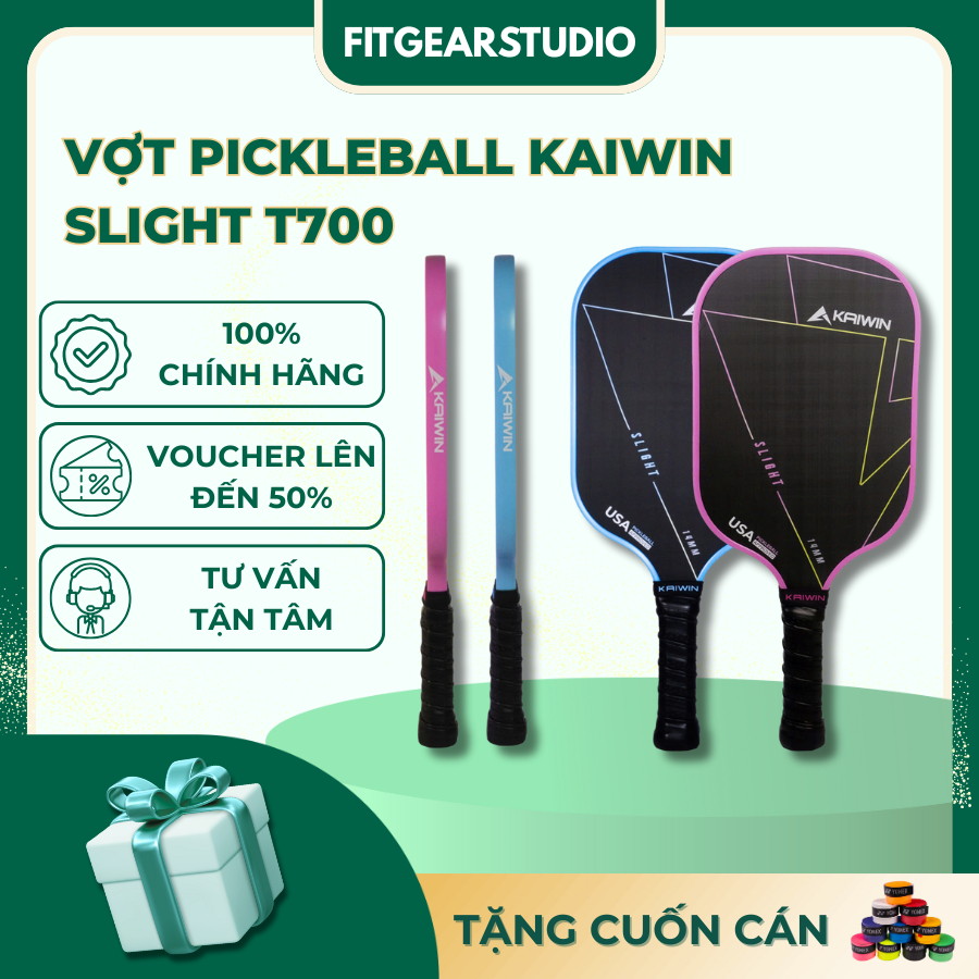 [TẶNG CUỐN CÁN] Vợt Pickleball Kaiwin Slight T700 14mm – Mặt Carbon T700 – Lõi Tổ Ong PP – Kiểm Soát