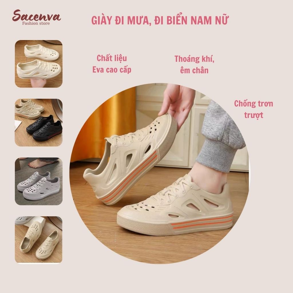 [ Deal mở bán] Giày Nhựa Lỗ Thoáng Khí Nam, Nữ Đi Mưa, Đi Biển Chất Liệu EVA Mềm Dẻo Chống Trơn Trượt GI03