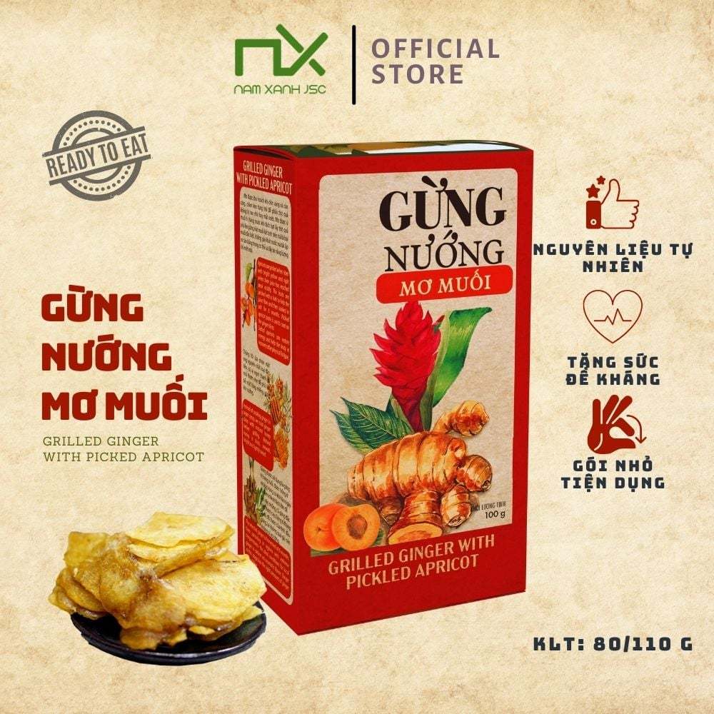 Gừng Nướng Mơ Muối Nam Xanh, Hộp Giấy 80g(110g)