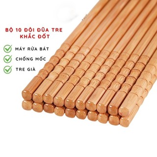 Bộ 10 Đôi Đũa Tre Khắc Đốt Cao Cấp – Chống Mốc, Dùng Máy Rửa Bát, Tre Già Tự Nhiên