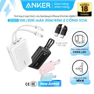 SDP ANKER Zolo 10kmAh 35 | 2 cổng 1C1A | Tích hợp 2cáp USB-C cho iP15/16/Samsung - A1680