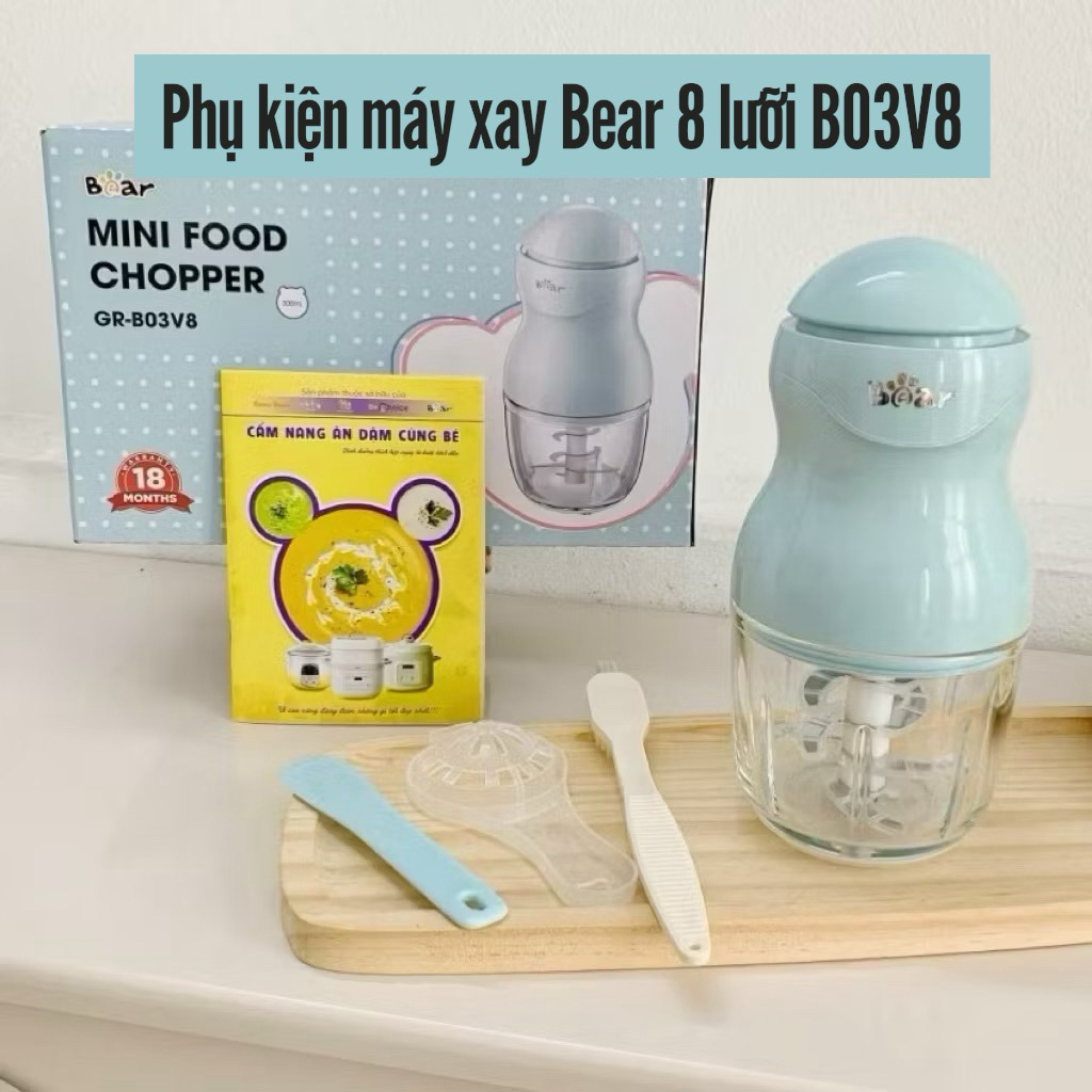 Phụ kiện tương thích với máy xay ăn dặm Bear-GR-B03V8 8 lưỡi 300ml Cối thuỷ tinh Dây cao su Lưỡi dao