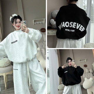 Áo sweater nỉ tàu l1 tay phồng form Boxy in chữ whosever tay phồng cổ cao, chất liệu nỉ bông dày dặn nam nữ unisex