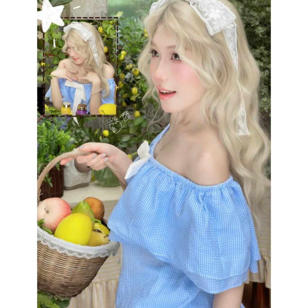 Váy Trễ Vai Baby Kẻ Xanh Pastel Đính Nơ Nhún Hông Dáng Xòe Chất Liệu Thô Đũi Tặng Kèm Quần Trong | BigBuy360 - bigbuy360.vn