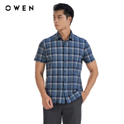 Owen - Áo sơ mi ngắn tay Body Fit AB250049NT màu Xanh cổ vịt chất liệu Knit