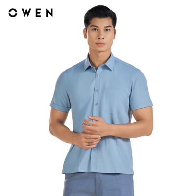 Owen - Áo sơ mi ngắn tay Body Fit AB250056NT màu Xanh đậm chất liệu Bamboo spandex
