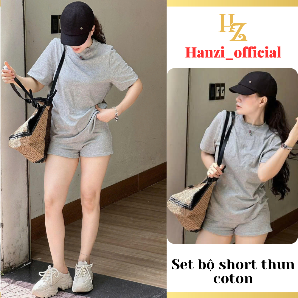 Set bộ quần áo nữ thun cotton, Áo thun nữ chất cotton mát mịn co giãn thoải mái Hanzi Official QQ29
